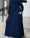 Plus Size Round Neck Long Sleeve Maxi Dress with Pockets