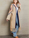 Geometric Fringe Hem Open Front Duster Cardigan