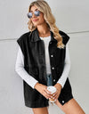 Pocketed Button Up Sleeveless Denim Jacket