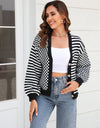 Button-Down Stripe & Plaid Contrast Pattern Cardigan