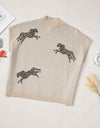 Animal Graphic Mock Neck Cap Sleeve Sweater