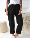 Paperbag Waist Pull-On Pants with Pockets