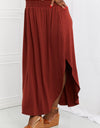 Zenana It's My Time Full Size Side Scoop Scrunch Skirt in Dark Rust