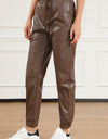 Drawstring PU Leather Pants