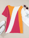 Color Block Round Neck Short Sleeve Knit Top