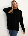 Slit Turtleneck Dropped Shoulder Sweater