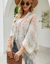 Multicolored Fringe Trim Poncho