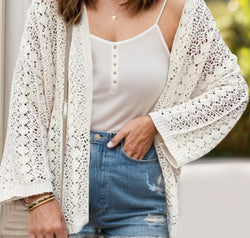 Openwork Open Front Dropped Shoulder Cardigan