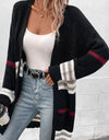 Striped Rib-Knit Drop Shoulder Open Front Cardigan