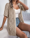 Openwork Open Front Half Sleeve Cardigan