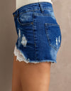 Spliced Lace Distressed Denim Shorts