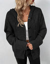 Button Up Drawstring Long Sleeve Hooded Cardigan