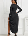 High-low Ruched Surplice Long Sleeve Dress