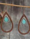 Wooden Turquoise Cutout Teardrop Earrings