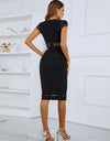 Studded Spliced Mesh V-Neck Dress