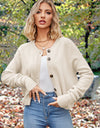 Button Up Round Neck Drop Shoulder Cardigan