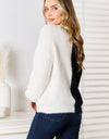 Woven Right Contrast Button-Front V-Neck Cardigan