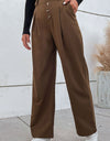 Button-Fly Pleated Waist Wide Leg Pants with Pockets