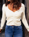 Ruched Sweetheart Neck Long Sleeve Sweater