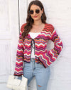 Striped Openwork Tied Cardigan