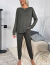 Shiny Round Neck Top and Drawstring Pants Lounge Set