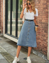 Button Front A-Line Denim Skirt