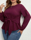 Plus Size Tie Front Long Sleeve Blouse