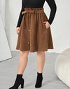 Plus Size Tied Decorative Button Paperbag Waist Skirt