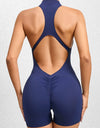 Cutout Ruched Half Zip Active Romper