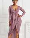 High-low Ruched Surplice Long Sleeve Dress