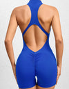 Cutout Ruched Half Zip Active Romper