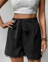 Tie Belt Lace Trim Shorts