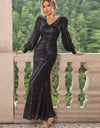 Sequin V-Neck Lantern Sleeve Maxi Dress