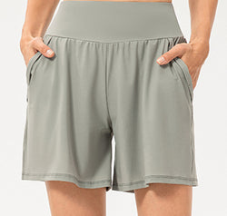Pocketed Elastic Waist Active Shorts
