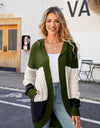 Color Block Open Front Hooded Cardigan