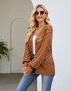 Openwork Open Front Lantern Sleeve Cardigan