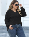 Plus Size Ribbed V-Neck Long Sleeve Top