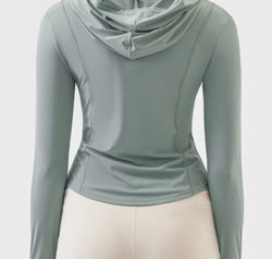 Pocketed Zip Up Hooded Long Sleeve Active Outerwear