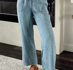 Drawstring High Waist Jeans with Pockets