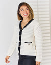 Contrast Trim Button Up Cardigan