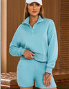 Half Button Sweatshirt and Shorts Active Set