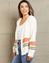 Woven Right Color Block Open Front Drop Shoulder Cardigan