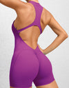 Cutout Ruched Half Zip Active Romper