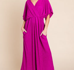 BOMBOM Surplice Maxi Dress with Pockets