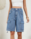 High Waist Denim Shorts with Pockets