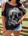 Plus Size Skeleton Graphic Round Neck Cold Shoulder T-Shirt