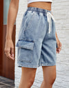 Drawstring Denim Shorts with Pockets