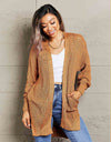 Woven Right Openwork Rib-Knit Slit Cardigan