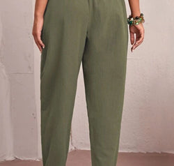 Elastic Waist Pocket Tapered Pants