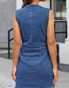 Full Size Button Up V-Neck Sleeveless Denim Dress